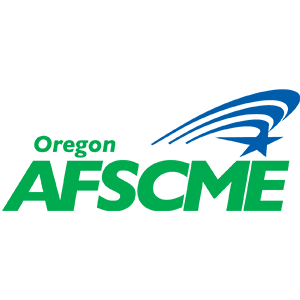 "Oregon AFSCME" writen in green text with a blue star above it